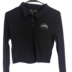 Faded Rose Grunge Size Large Black Cropped Angel Devil Long Sleeve Top‎